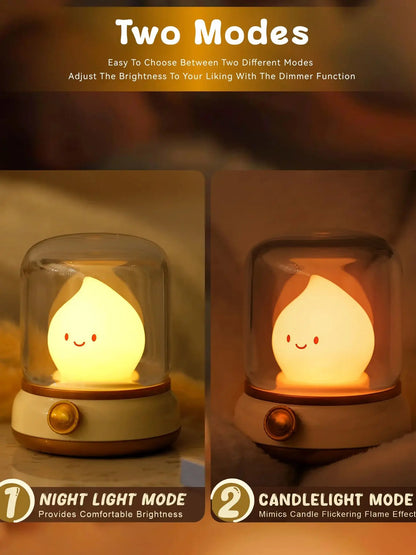 CosyGlow™ Dimmable LED Bedside Lamp – Cute, Rechargeable & Flame-Free Ambience