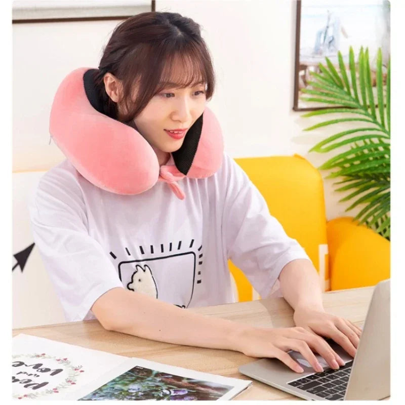 Memory Foam Travel Neck Pillow – U-Shaped Orthopaedic Support Cushion for Airplane & Home Use